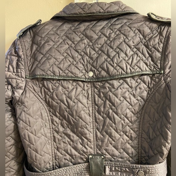 Cole Haan jacket quilted belted grey zip up women Medium - Picture 10 of 13